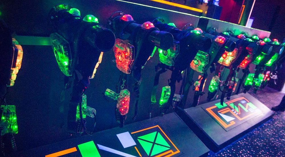 rack of laser tag guns